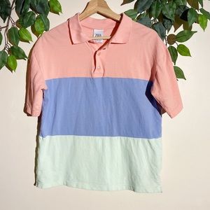 ZARA Colorblock Polo Shirt Collared Short Sleeve Top Size Small
